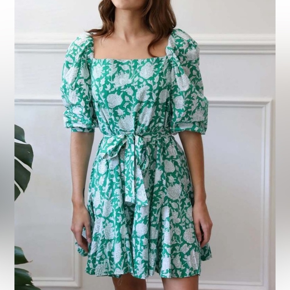 Tuckernuck Emerald and Ivory Floral Mini Dress